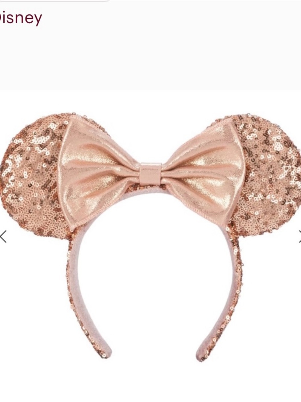 DISNEY MINNIE Sequined Rose Gold Minnie-Style Ears Headband with Metallic Bow